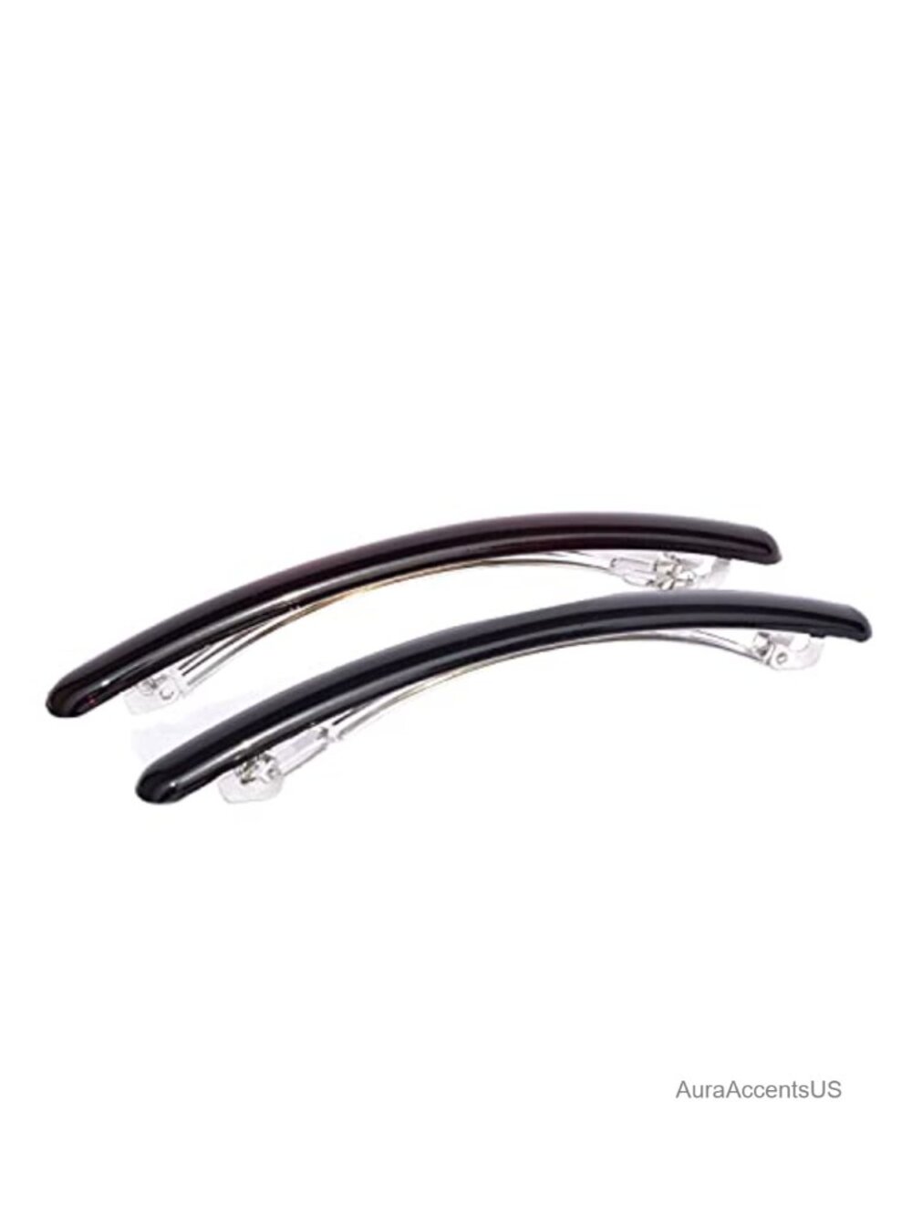 French Skinny Rounded Automatic Hair Clips Barrettes Set of 2 Cellulose Acetate